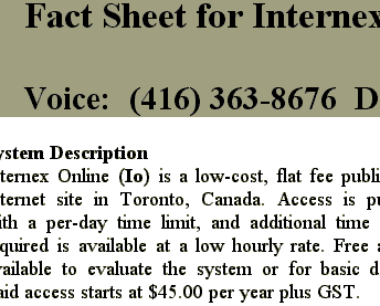 fact sheet for Internex, 8/14/93
